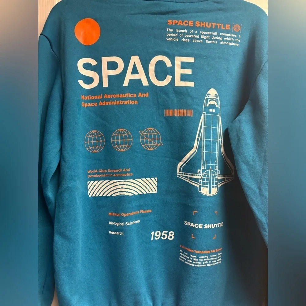 NWOT Hyper Space NASA Cotton Blend Hoodie Sweatshirt Unisex Size Small